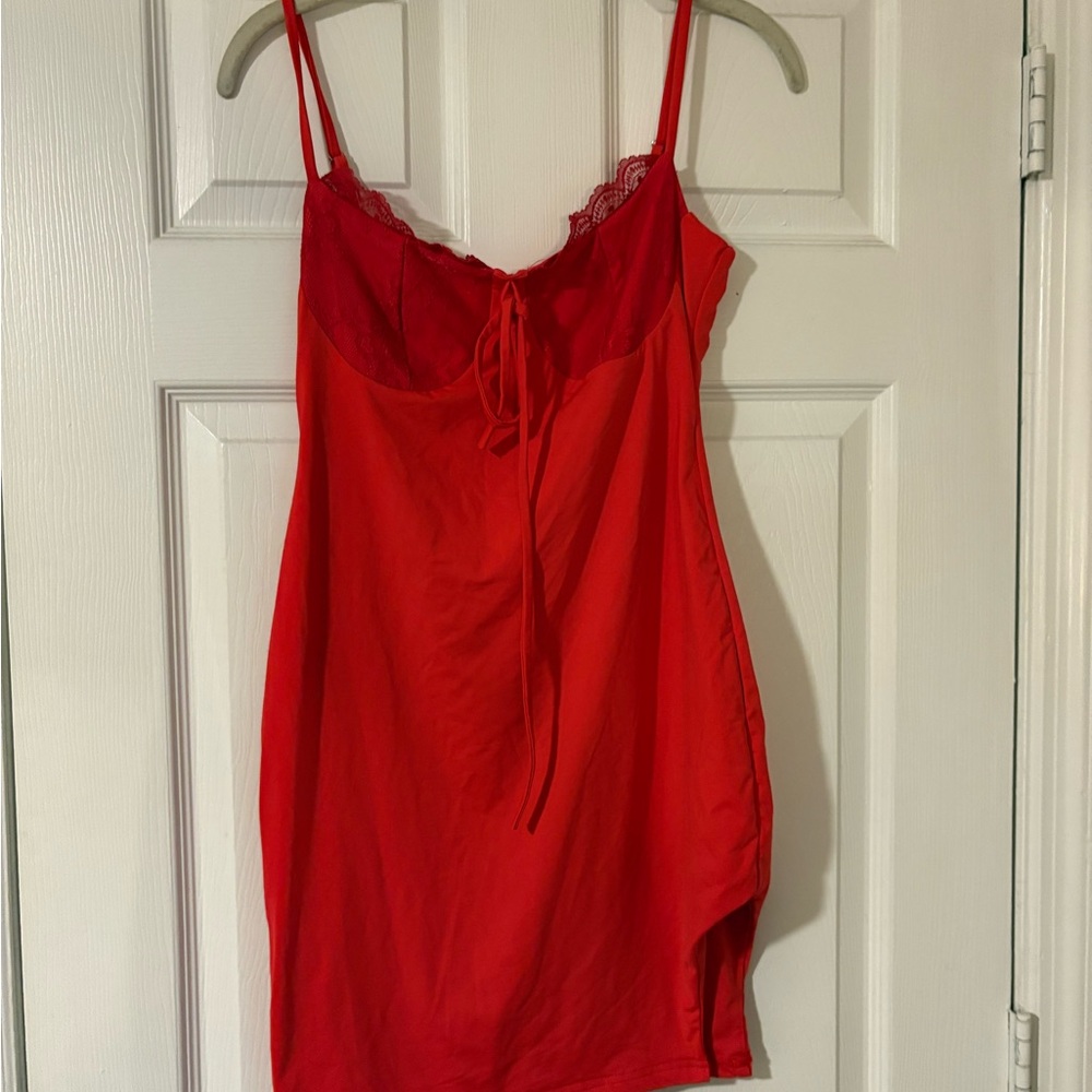 Red Lace Trim Slip Dress